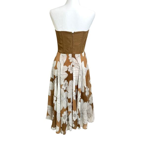 Spiegel Women's Strapless Brown White Floral Sequined 100% Silk Mini Dress 4 - Picture 2 of 14